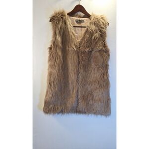 WENXI Faux Fur Vest Women's Large Brown Mob Wife Career Casual Party Winter Vest